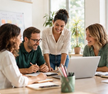 Profesionales aprendiendo y colaborando en un taller práctico